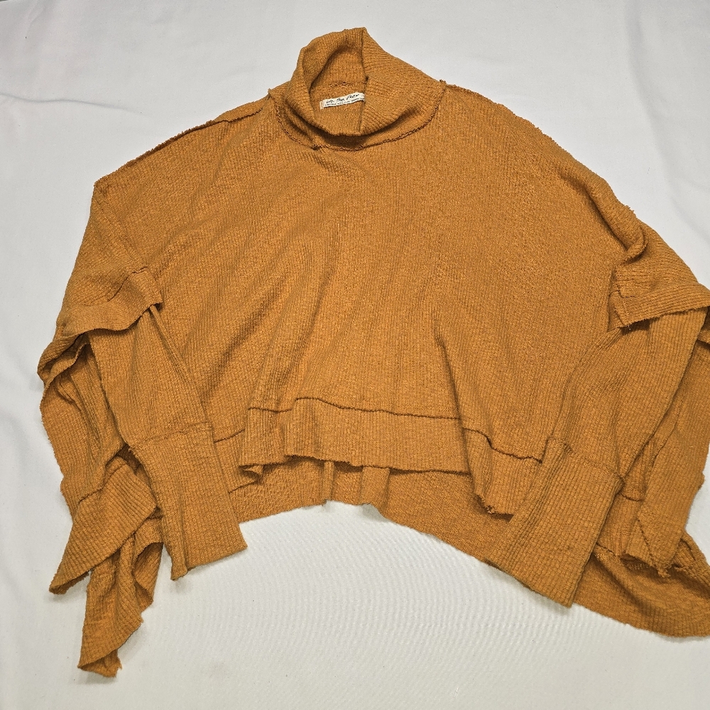 Free People Sunbaby Mock Neck Drop Shoulder Ribbed Top XS Golden